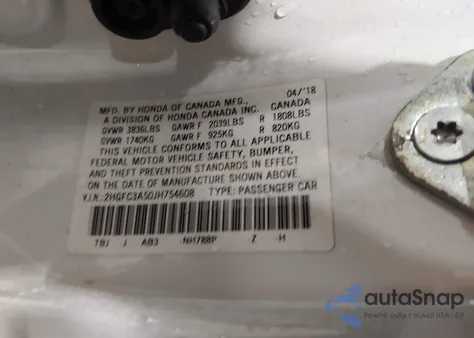 2018 Honda Civic Si z USA, uszkodzony, nr VIN 2HGFC3A50JH754608